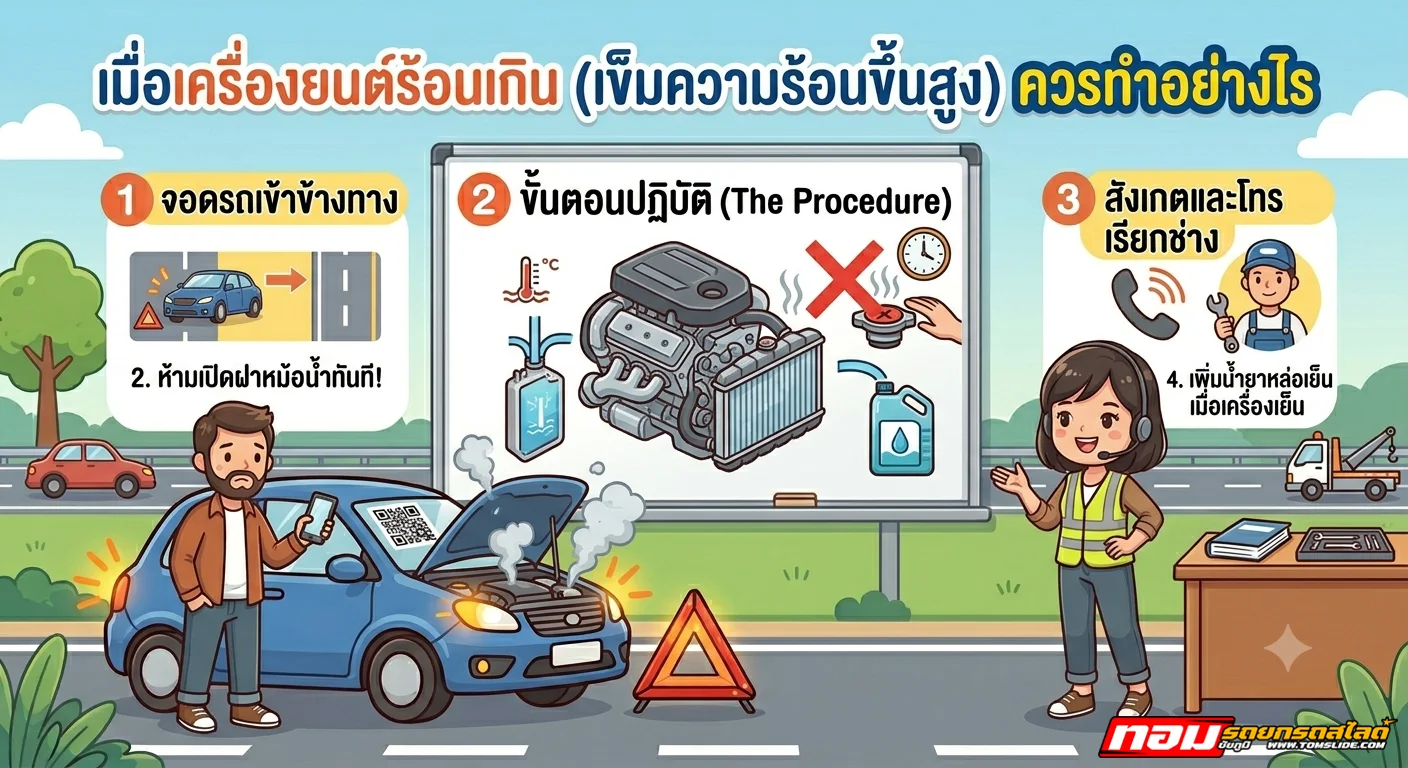 เมื่อเครื่องยนต์ร้อนเกินควรทำอย่างไร